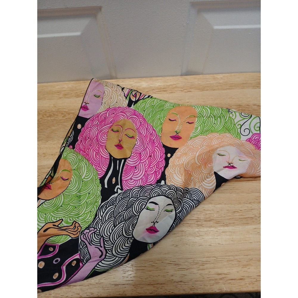 Surrealist Women's Faces Novelty Print Scarf Colorful MCM Kerchief - Picture 6 of 8